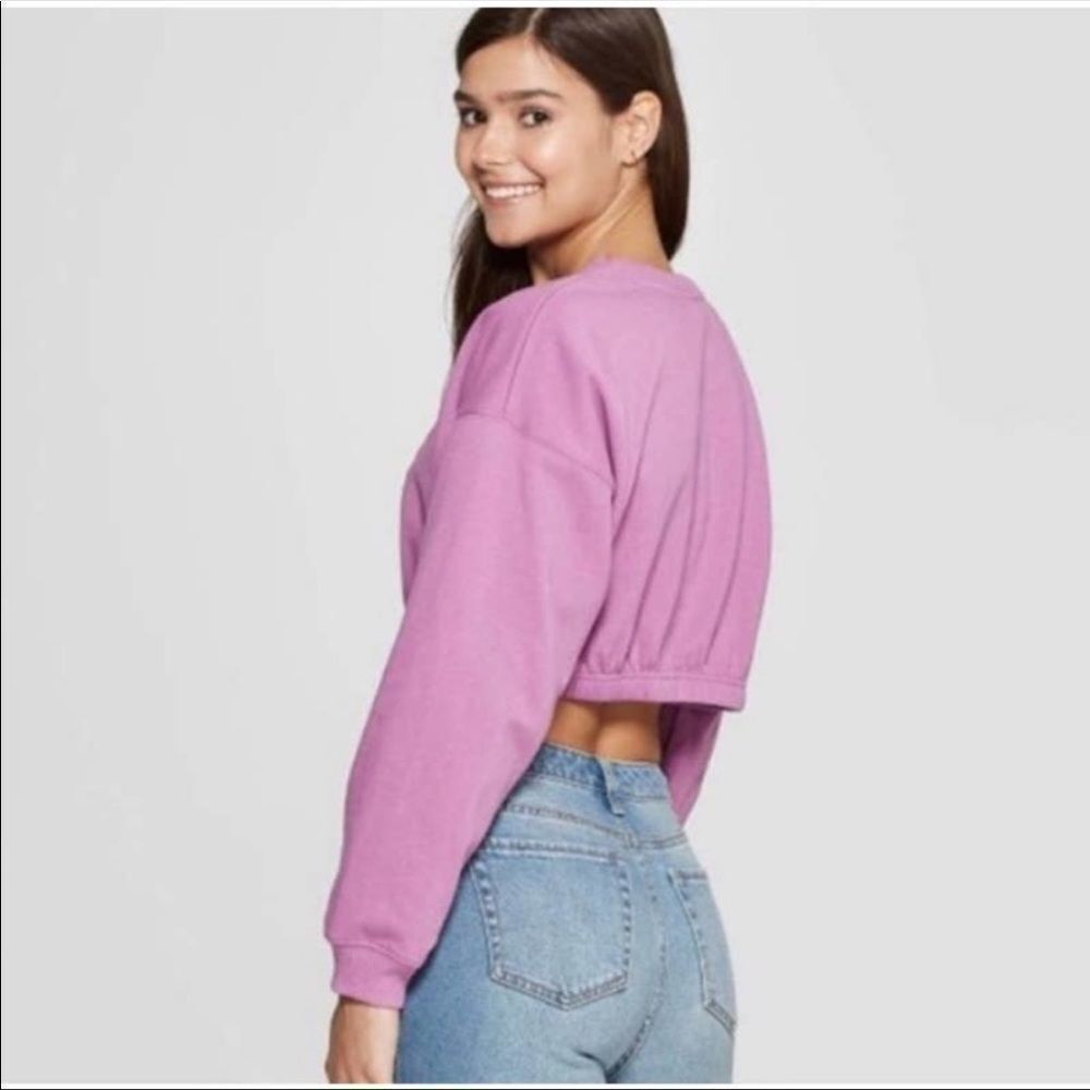 MTV Mauve/Lilac Long Sleeve Crop Sweatshirt Astronaut on Moon - Picture 4 of 4
